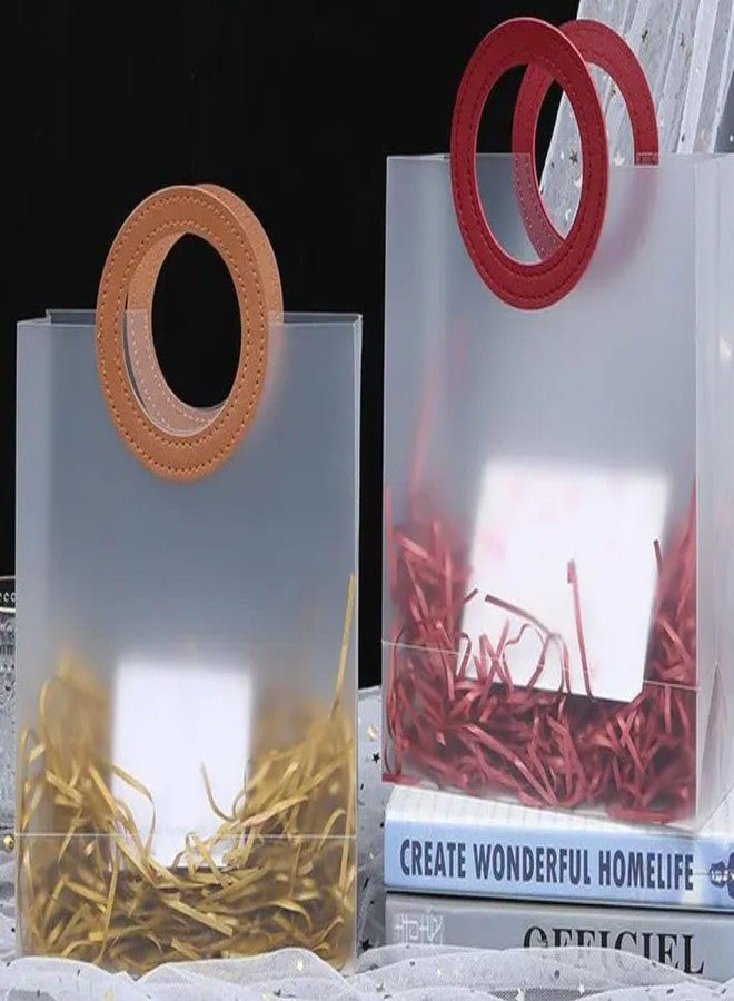 VRB Dec مجموعة VRB Dec المكونة من 12 قطعة من حقائب الهدايا الجلدية ذات المقابض، حقائب هدايا لحفلات أعياد ميلاد الأطفال، حقائب هدايا لحفلات أعياد الميلاد للأولاد والبنات، حقائب هدايا بمقابض ملونة. (18×16×8 سم - 12 قطعة بمقابض دائرية صغيرة شفافة) - Image 2